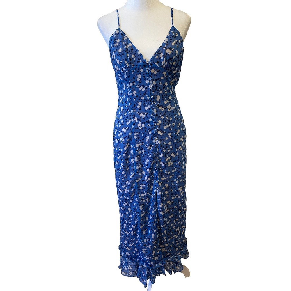 Majorelle‎ Babydoll Midi Dress Sz S Ditsy Floral Garden Blue Feminine Y2K Fairy